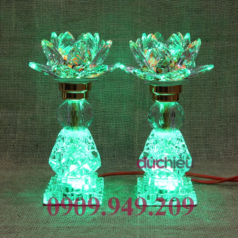 Đèn thờ cúng hoa sen pha lê cao 23cm 7 màu 7 chế độ 027 – Đức Hiếu Shop