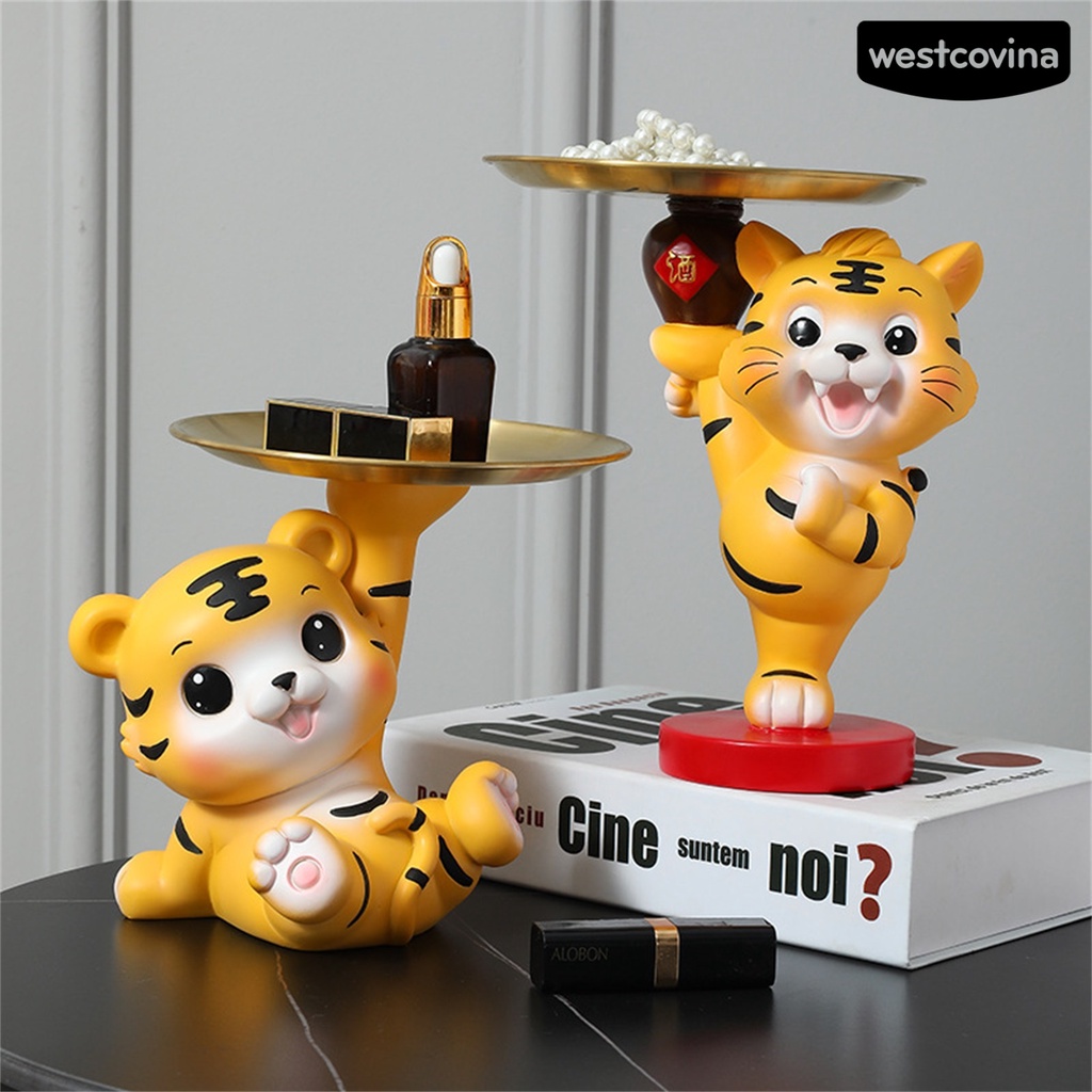 1 bộ tượng điêu khắc để bàn hình chú hổ dễ thương trang trí văn phòng