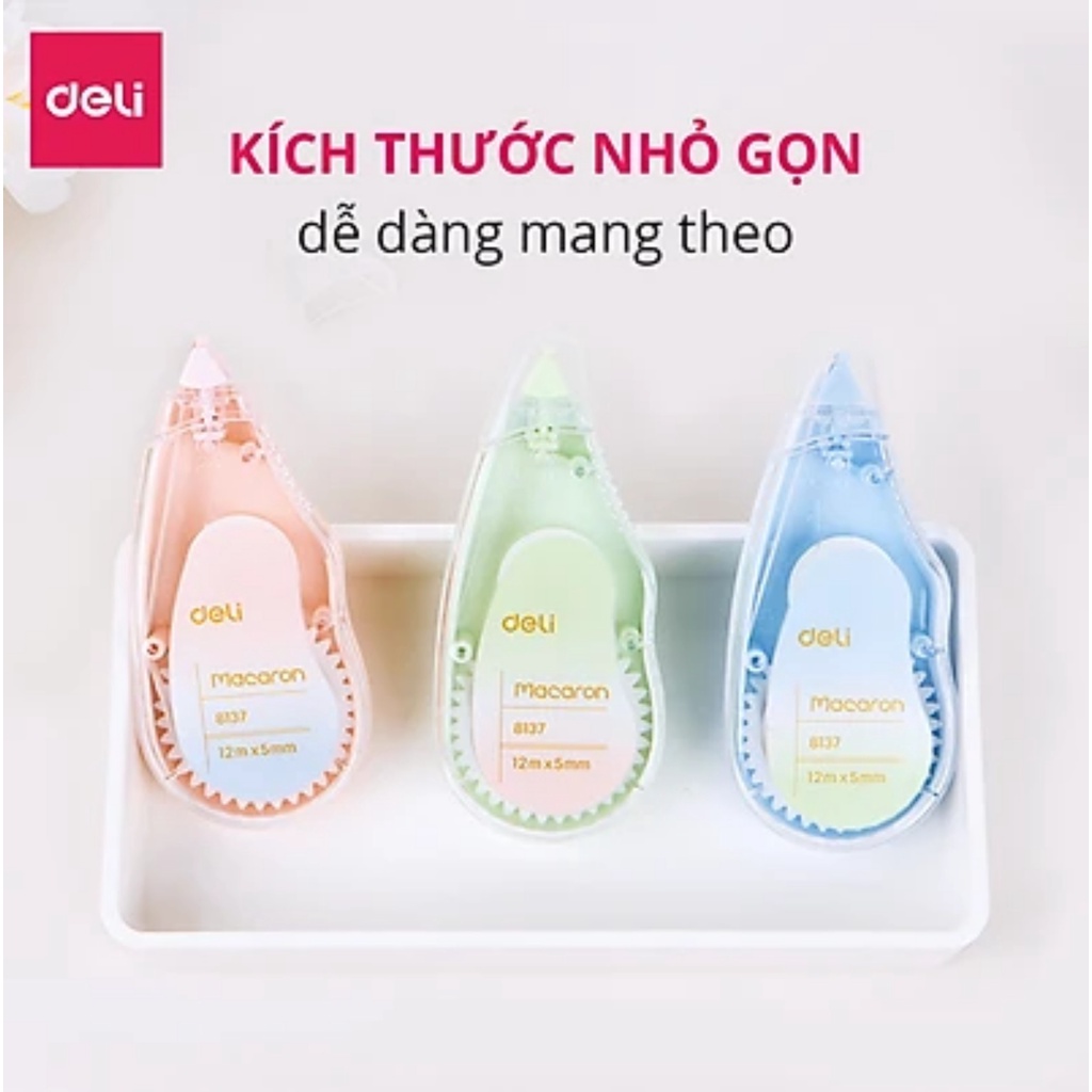 Bút xoá băng, băng xóa  12m Deli - Xanh dương/ Cam/ Xanh lá - 1 chiếc - E8137