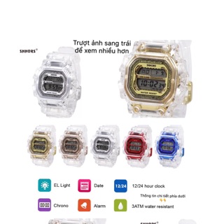 Đồng hồ thể thao điện tử thông minh unisex shhors mặt chữ nhật dây trong suốt hottrend