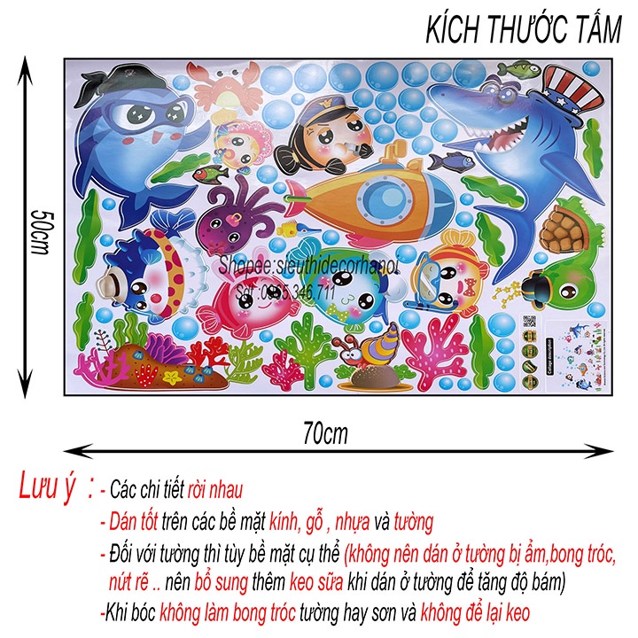 Tranh dán tường cho bé phòng ngủ ST DECOR SK7070 Cá Mập Cảnh Sát