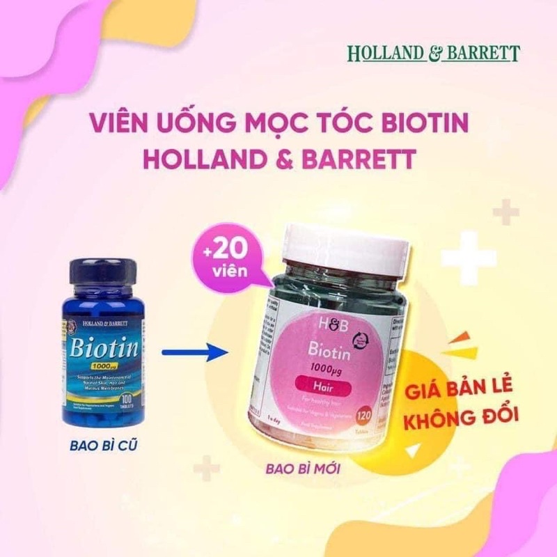 Viên uống mọc tóc Biotin Holland & Barret 1000mg