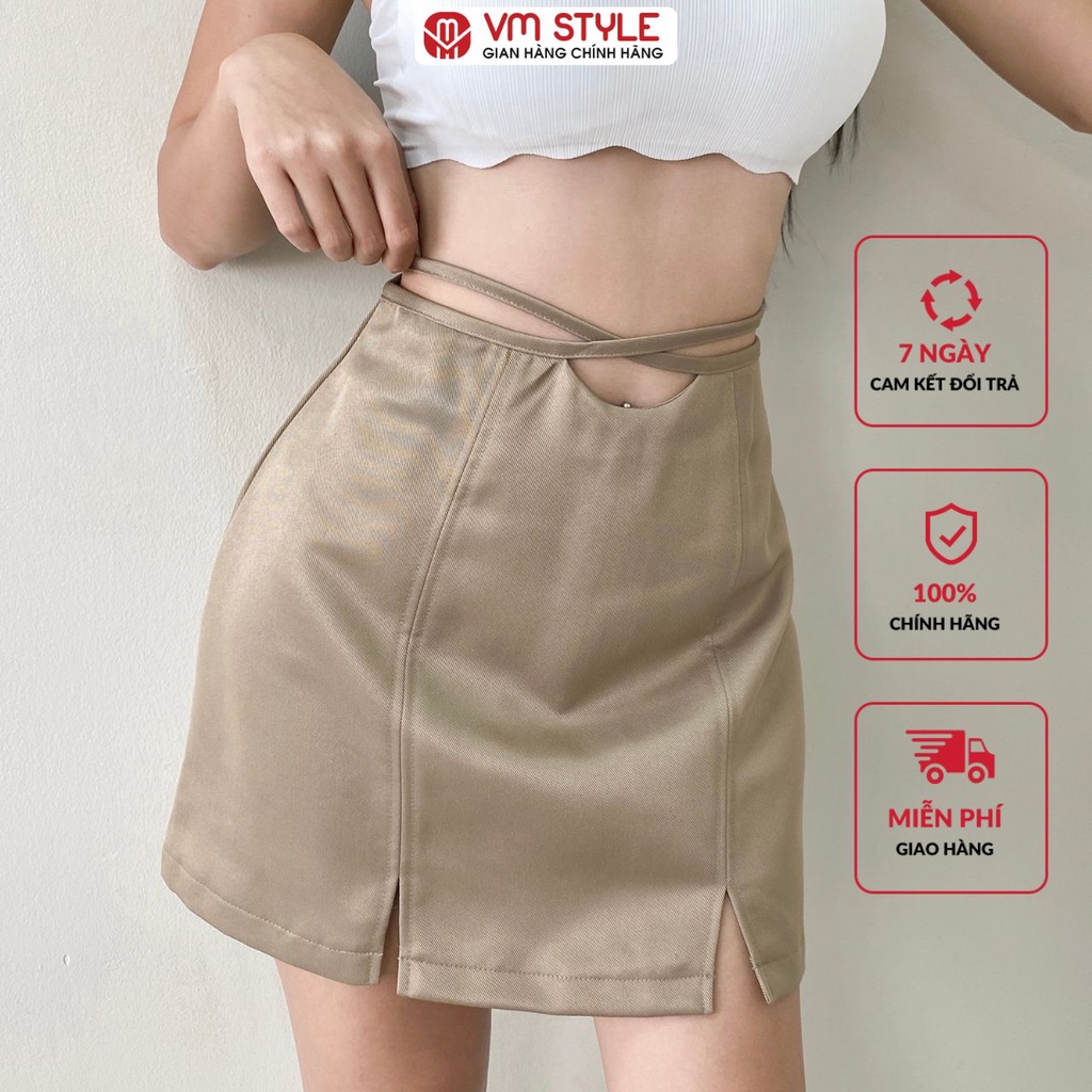 Chân váy ngắn VMSTYLE form chữ A dây chéo cột eo kiểu xẻ 2 bên 811 - CVN00046