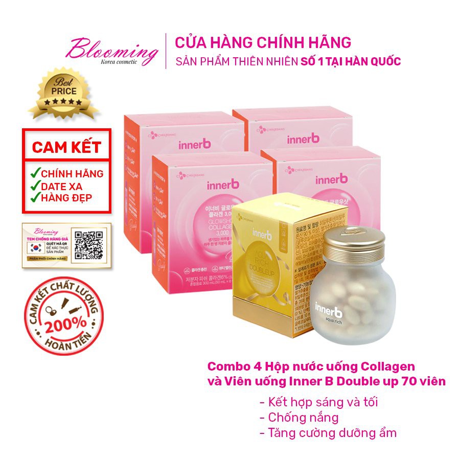 Combo giữ ẩm da sáng mịn InnerB Aqua Rich DoubleUp & 4 hộp Collagen InnerB Glowshot | Thế Giới Skin Care