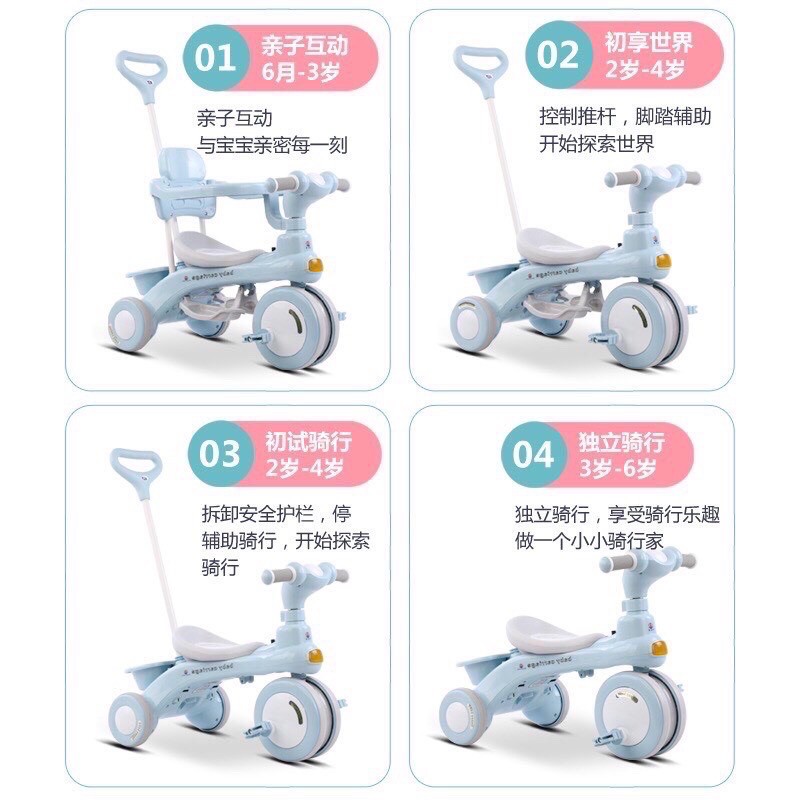 Xe đẩy có đèn và phát nhạc cho bé, xe đạp 3in1 có khung bảo vệ bé loại đẹp