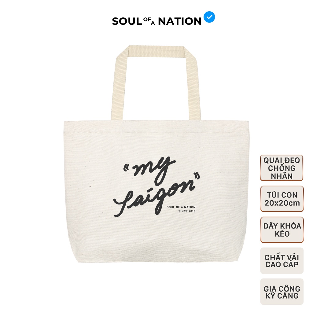 Túi Tote Vải Canvas Cao Cấp - Size lớn, Dây đeo không nhăn, Có khóa kéo, Ngăn phụ bên trong - My Saigon Ver 2