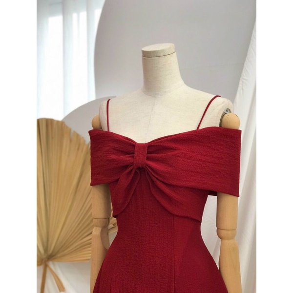 Đầm dự tiệc trễ vai 2 dây nơ ngực xinh xắn Cherry Dress | BigBuy360 - bigbuy360.vn