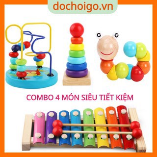 Đồ chơi gỗ phát triển trí tuệ cho bé,combo 4 món đồ chơi montessori dochoigo.vn