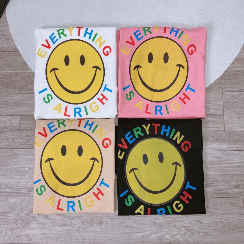 Áo phông dáng thụng mặt cười form rộng tay lỡ Áo thun cộc tay ngắn cotton