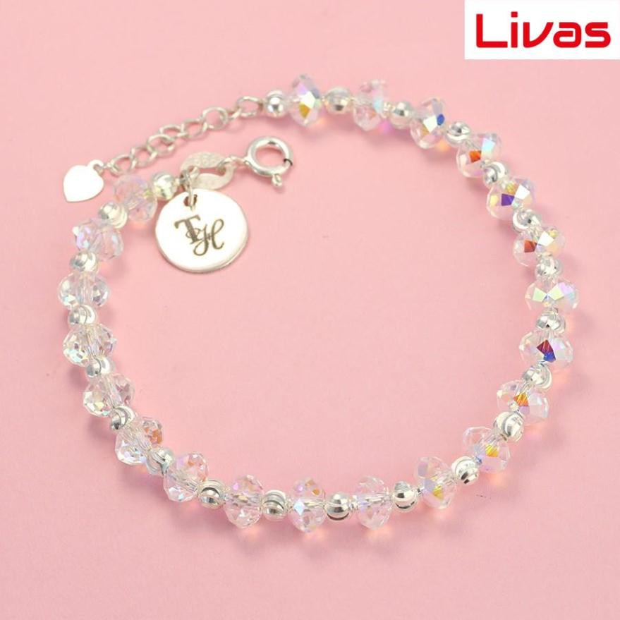 Lắc tay pha lê cho nữ bằng bạc cao cấp khắc tên LTN0176 - Trang Sức LIVAS