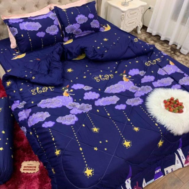 Bộ chăn ga gối 5 món chăn phao dầy
