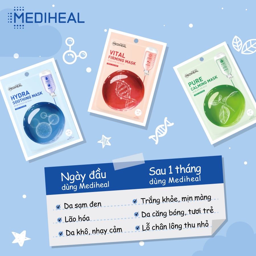 Combo 5 Mặt nạ cấp ẩm, dưỡng trắng, làm dịu da và cung cấp dưỡng chất cho da Mediheal Mask EX 25ml x 5