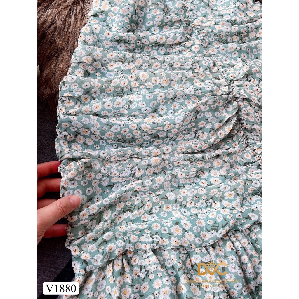 Váy xanh hoa nhí V1880 - Đẹp Shop DVC (Kèm ảnh thật trải sàn do shop tự chụp)