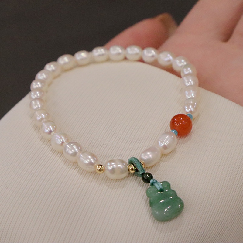[Hàng Mới] Vòng Đeo Tay Đính Hạt Ngọc Trai Cầu May Mắn Cho Nữ