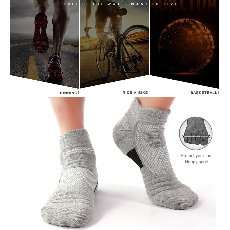 3 Pairs/Towel Bottom Boat Socks Sports Socks Sweat-absorbent Non-slip Running Socks Basketball Socks