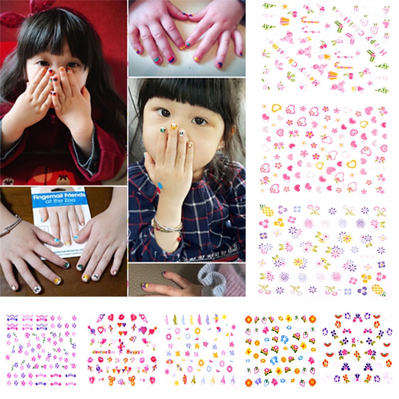 Set 5 Tấm Sticker Hoạt Hình Dán Trang Trí Móng Tay An Toàn Cho Bé DIY