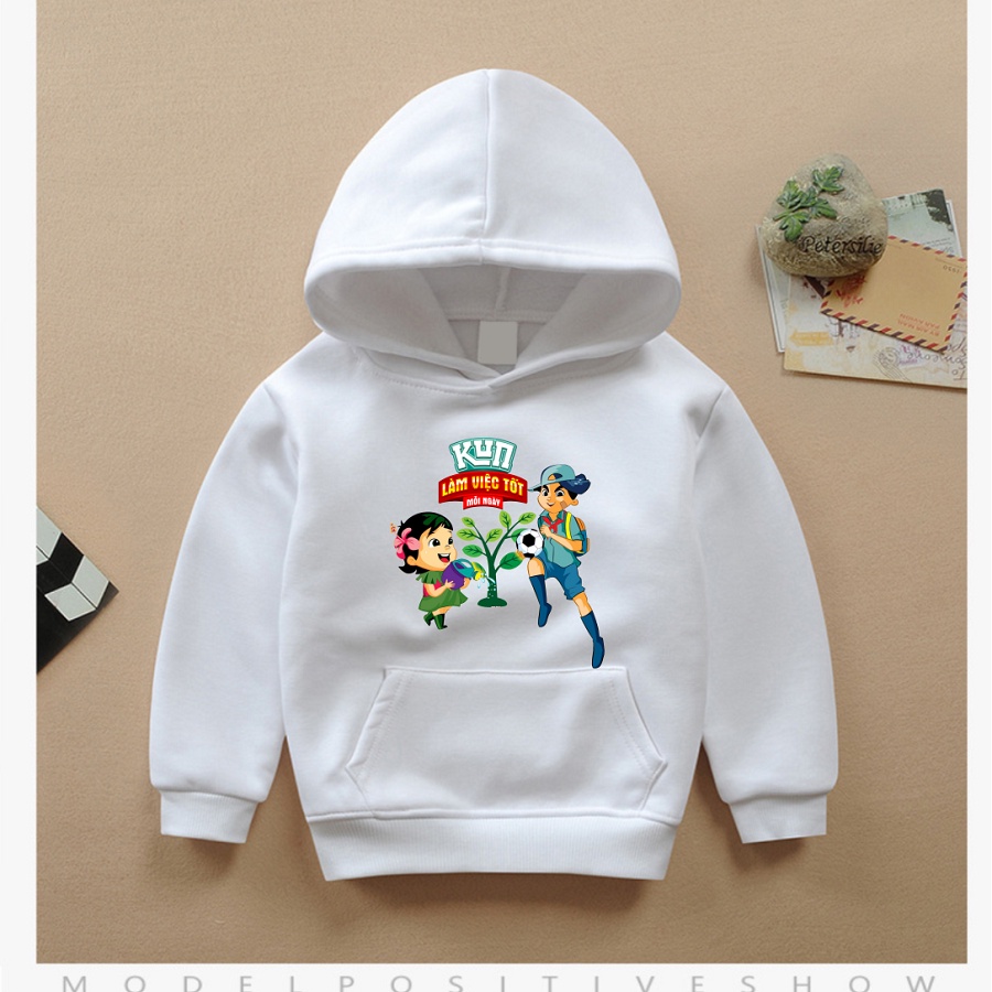 Áo hoodie màu trắng in hình anh chớp chớp tám tuốt gia đình sữa kun cực hot đủ size cho bé trai bé gái
