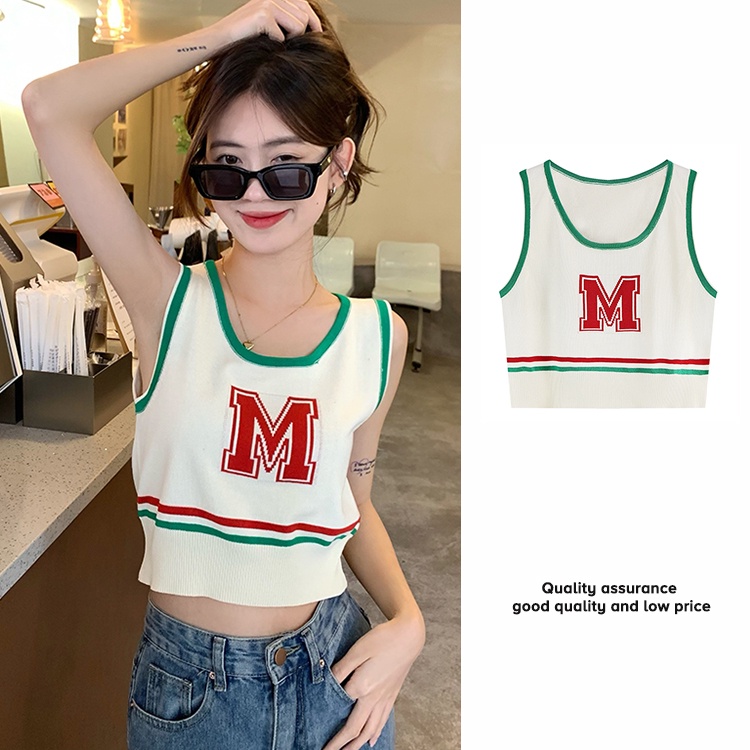 Porozi  Áo croptop hai dây dệt kim  sát nách in chữ thời trang Hàn Quốc cho nữ