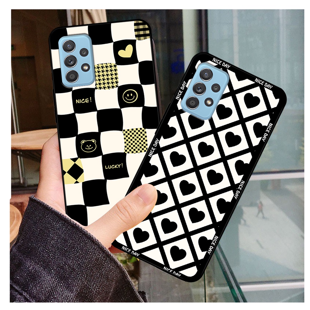Ốp lưng Samsung A52 - A53 - A72 - A73 in hoạ tiết caro trái tim đen trắng, gấu bear cute đáng yêu