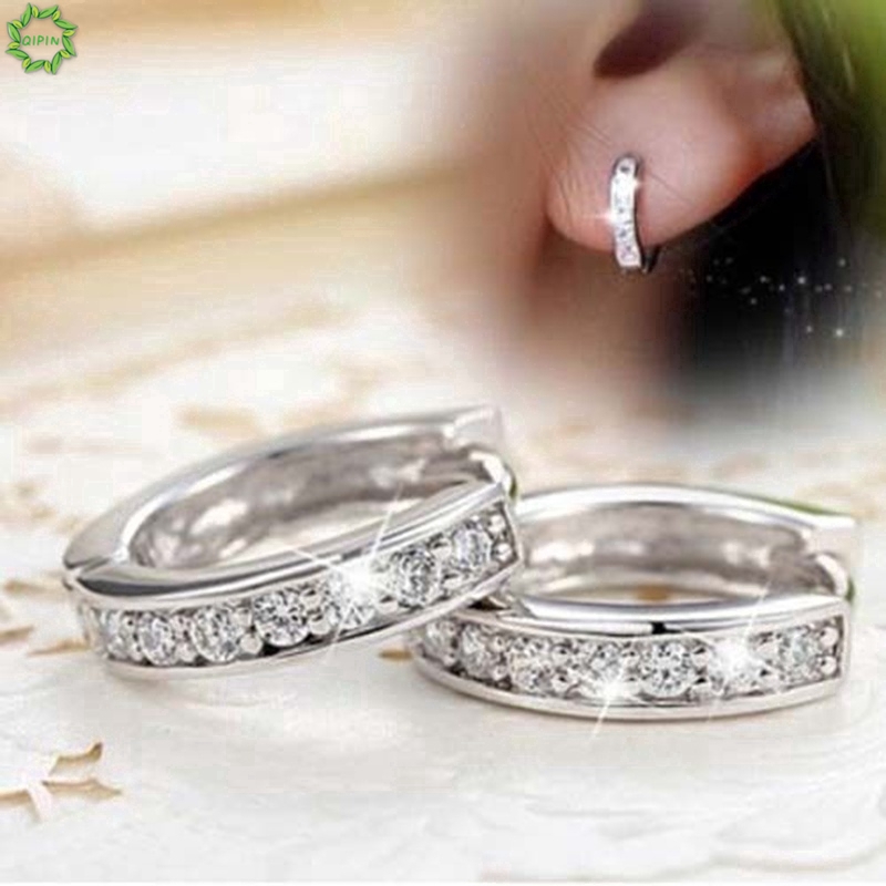 Khuyên tai tròn mạ bạc đính đá thanh lịch