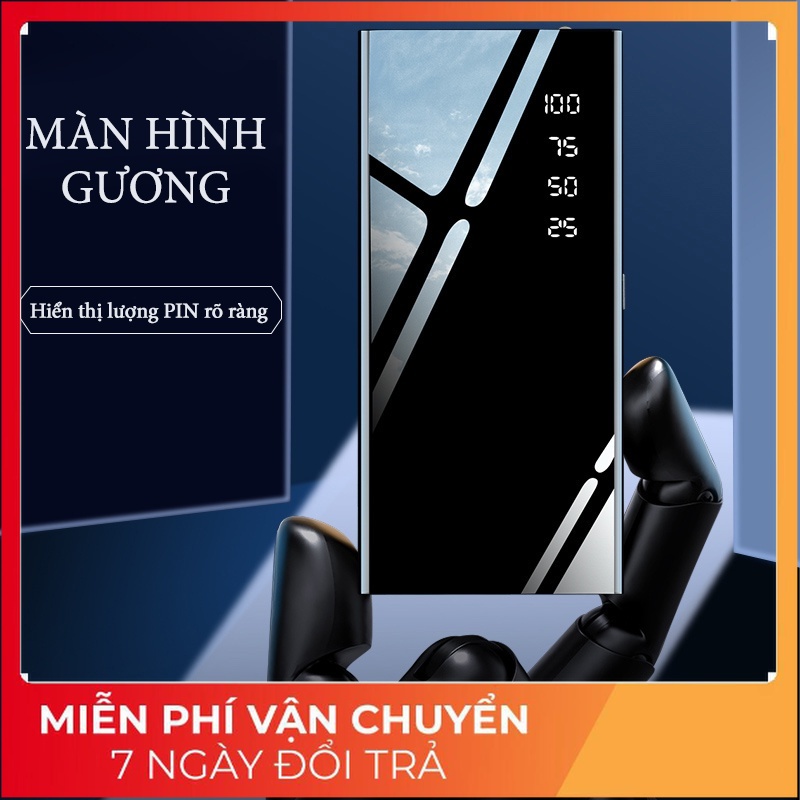 Sạc dự phòng full màn gương DL 30000mAh, Sạc cùng lúc 2 thiết bị hiển thị thông số PIn