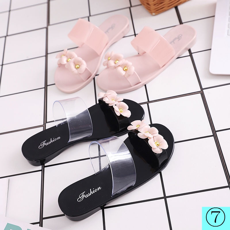 Dép Nhựa Chống Trượt Đính Hoa Trà Pha Lê Thời Trang Xuân Hè Cho Nữ