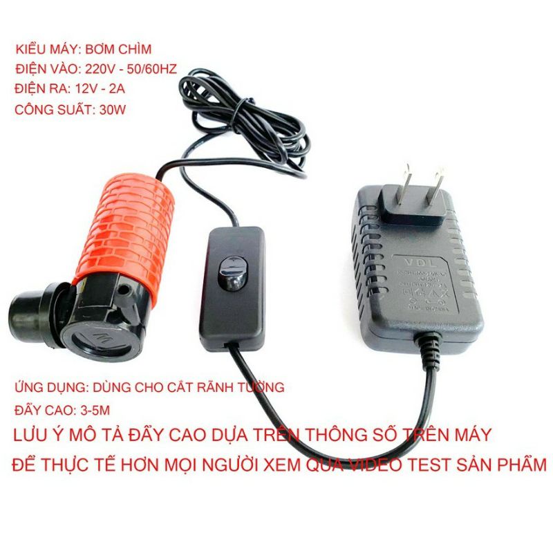 Máy bơm nước chìm mini 12V - 2A, Bơm dùng cho cắt rãnh tường