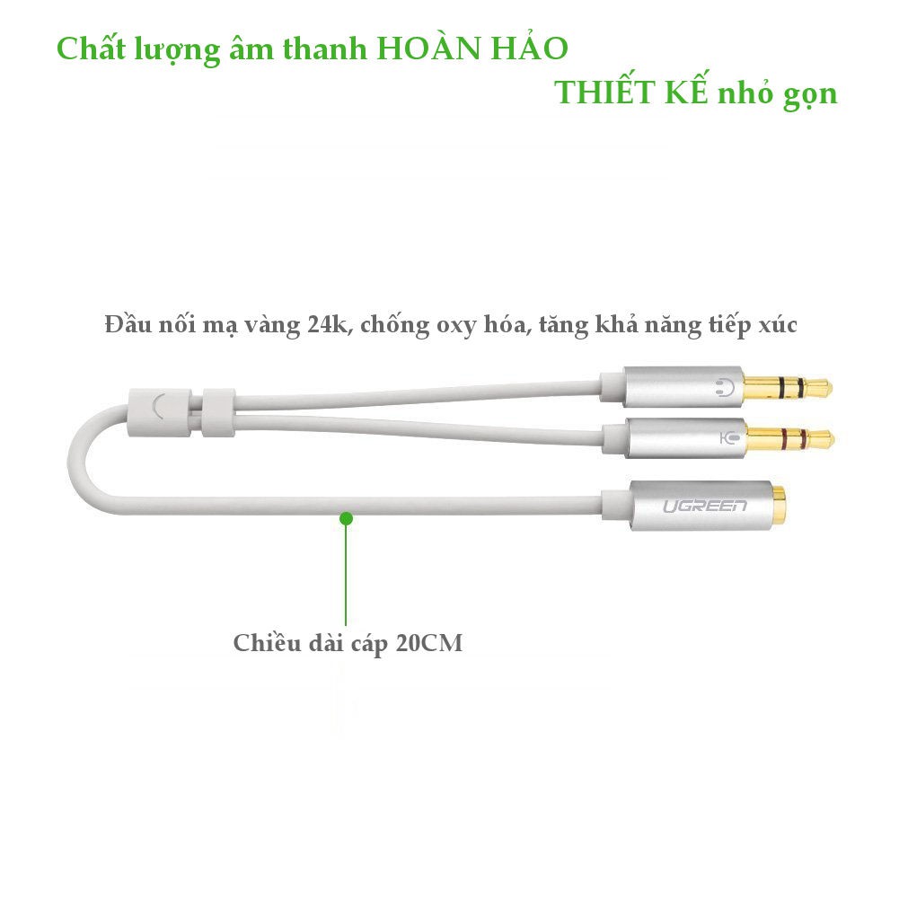 Cáp Audio 3.5mm ra 2 jack 3.5mm 1 loa 1 Mic Ugreen 10790 cao cấp