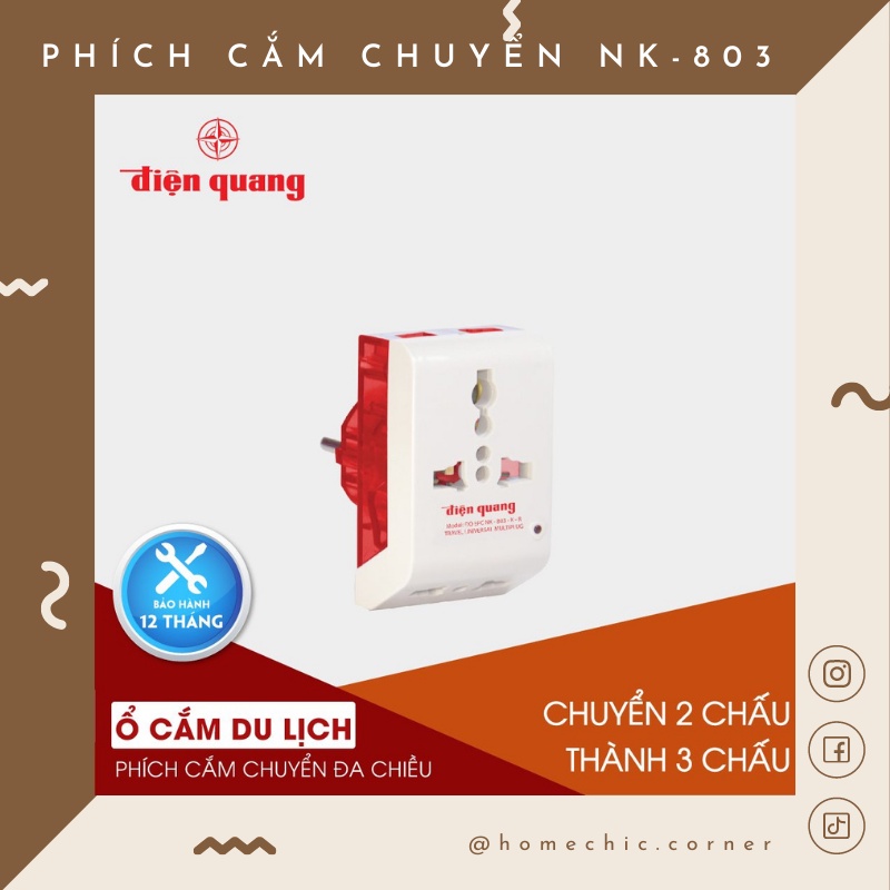 Phích cắm điện tiện ích phích cắm chuyển đa chiều ĐQ EPC NK-803-K - Điện Quang | HOME CHIC CORNER