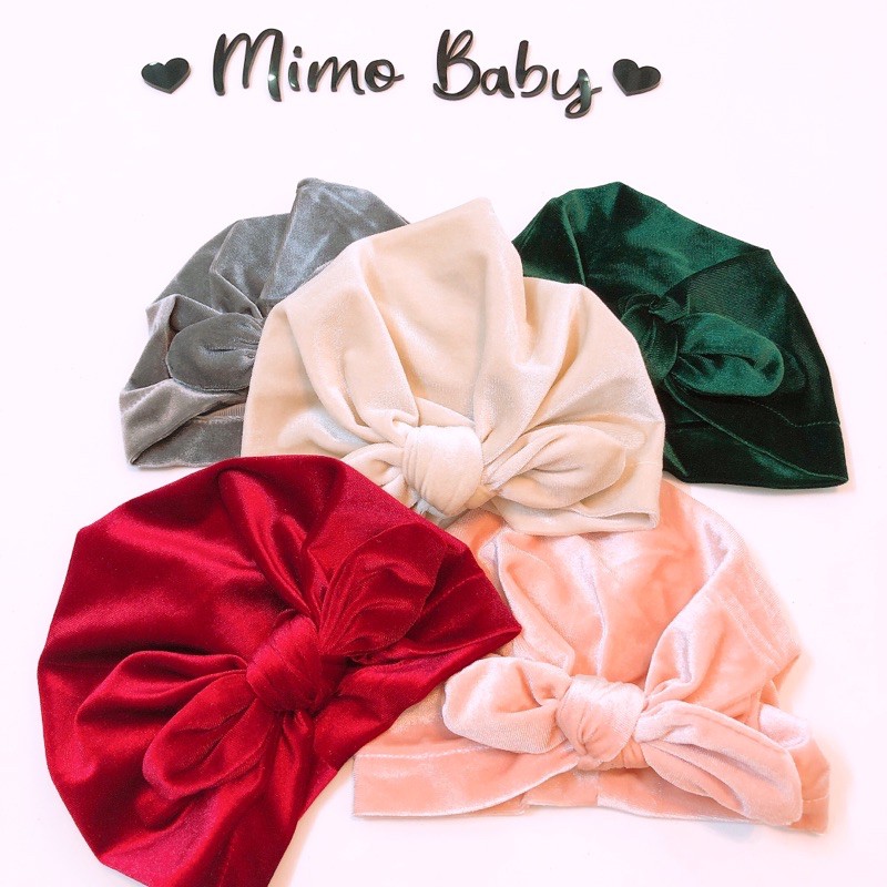 Mũ turban nơ nhung cho bé (6-24m)