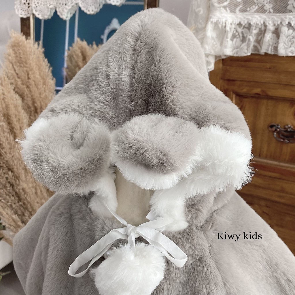 Áo khoác lông mềm KIWY KIDS43 đính quả cherry cho bé 8-18kg
