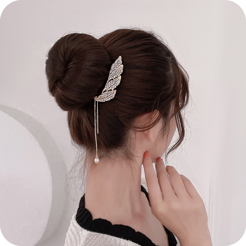 Trâm cài tóc hình chữ U thiết kế hình cánh tua rua đính ngọc trai giả bằng kim loại sang trọng thời trang