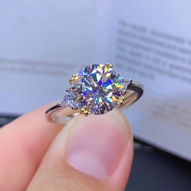 9mm Jewelry Leakage Ring Inlaid with Artificial Diamond Stone 3 Carat 8 Arrows PT950
