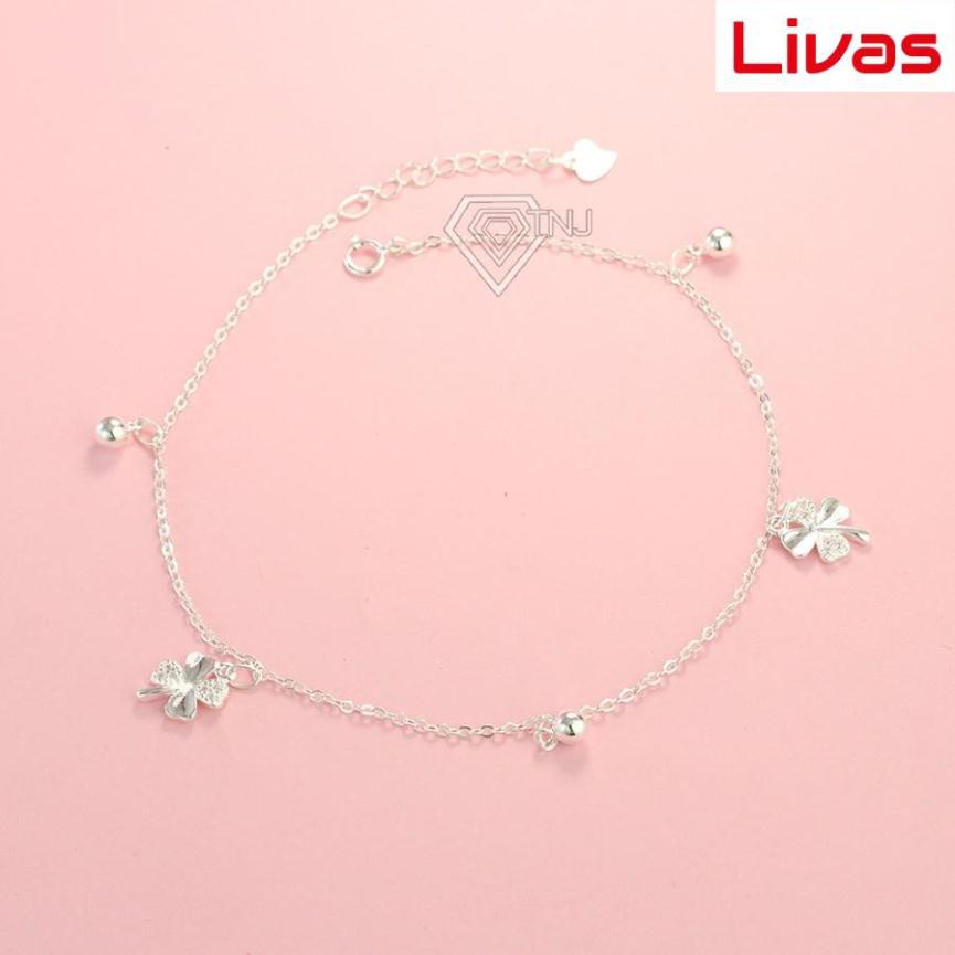 Lắc chân nữ bạc ta, lắc chân bạc nữ hình cỏ 4 lá đẹp LCN0059 - Trang Sức LIVAS