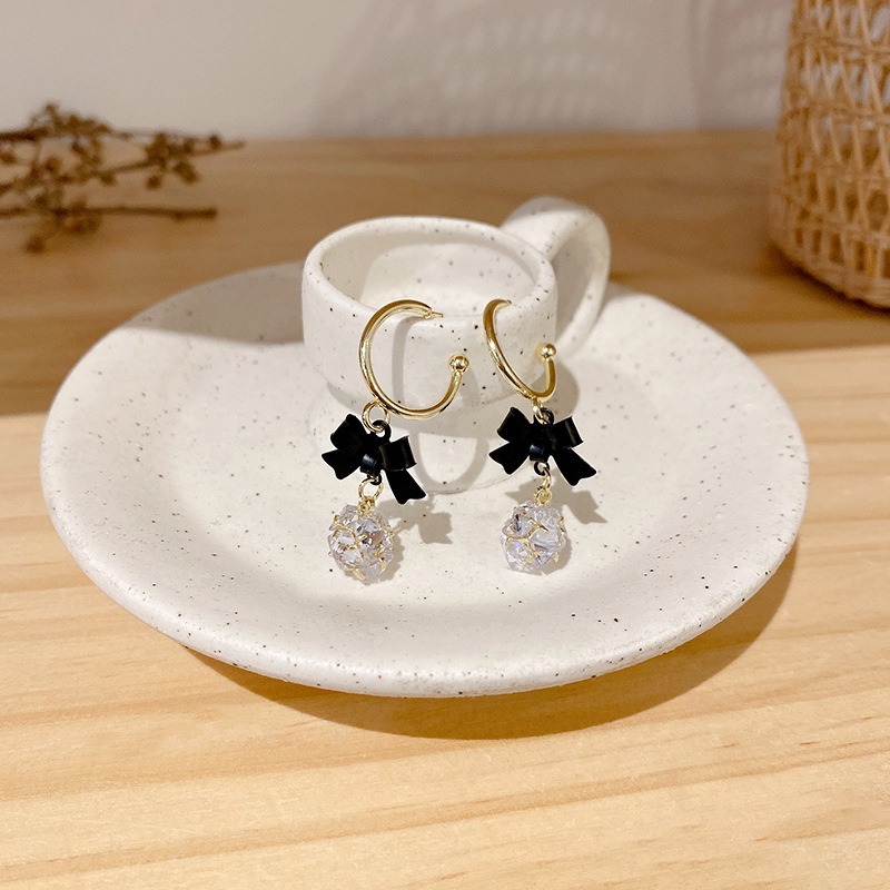 Khuyên tai chuôi bạc 925 dáng nơ đen sang chảnh TODOKI Accessories T017