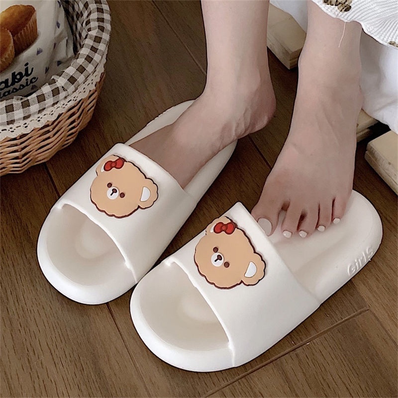 Dép Đi Trong Nhà Đế Dày Họa Tiết Gấu Hoạt Hình Dễ Thương Cho Nam Và Nữ