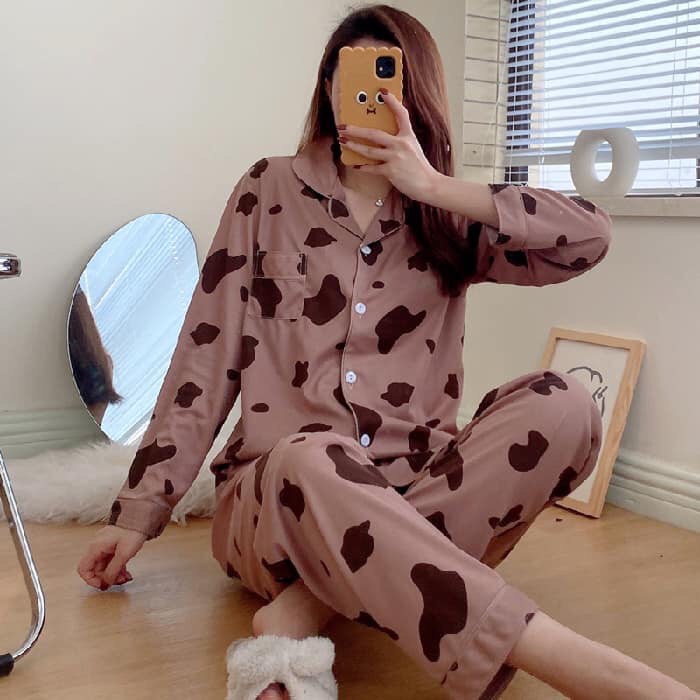 Bộ Ngủ Pijama Dài Tay Họa Tiết Hoạt Hình Ullazang Siêu Cute | WebRaoVat - webraovat.net.vn