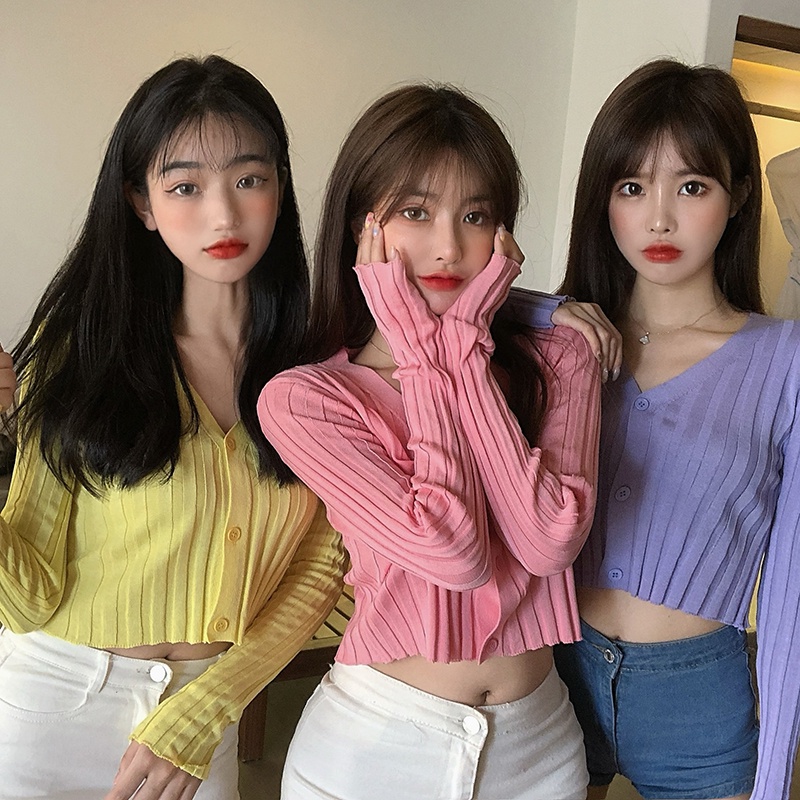 Áo khoác cardigan QKOOLE tay dài chống nắng màu trơn phong cách Hàn Quốc thời trang mùa hè cho nữ