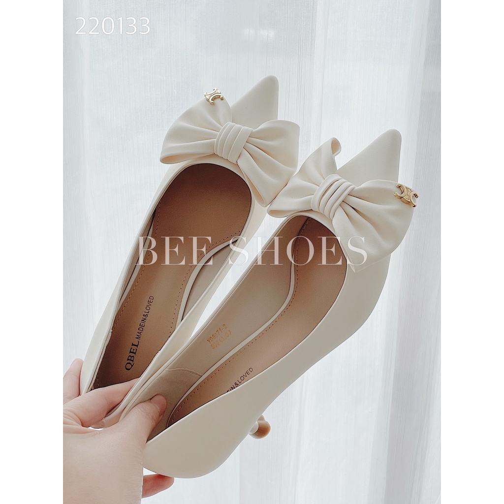 BEESHOES - GIÀY CAO GÓT NỮ MŨI NHỌN  - GIÀY CAO GÓT NỮ GÓT NHỌN CAO 4 PHÂN SẴN MÀU ĐEN - KEM 220133