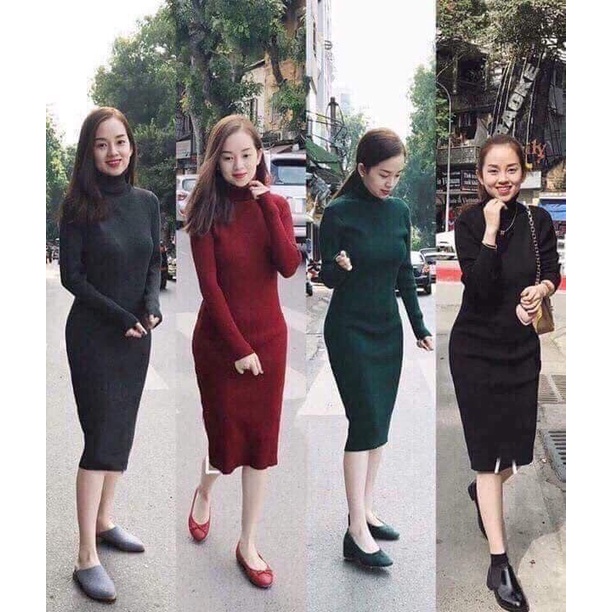 váy len body cổ lọ đẹp dễ mặc