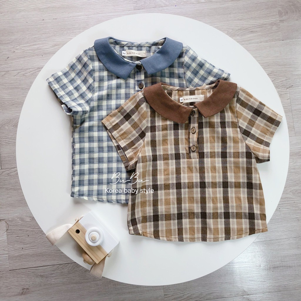 Set Cổ Mix Cho Bé Trai Chất Linen Kẻ Caro Thoáng Mát ❤️ Hàng Thiết Kế BuBu