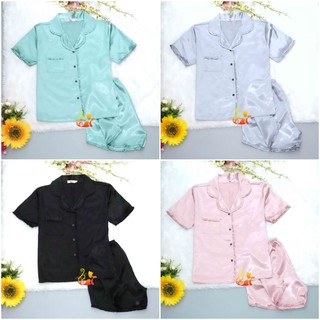 Bộ Đồ Mặc Nhà Pijama Phi Lụa " Viền Bèo " Quần Đùi Cao Cấp - Dưới 75kg.