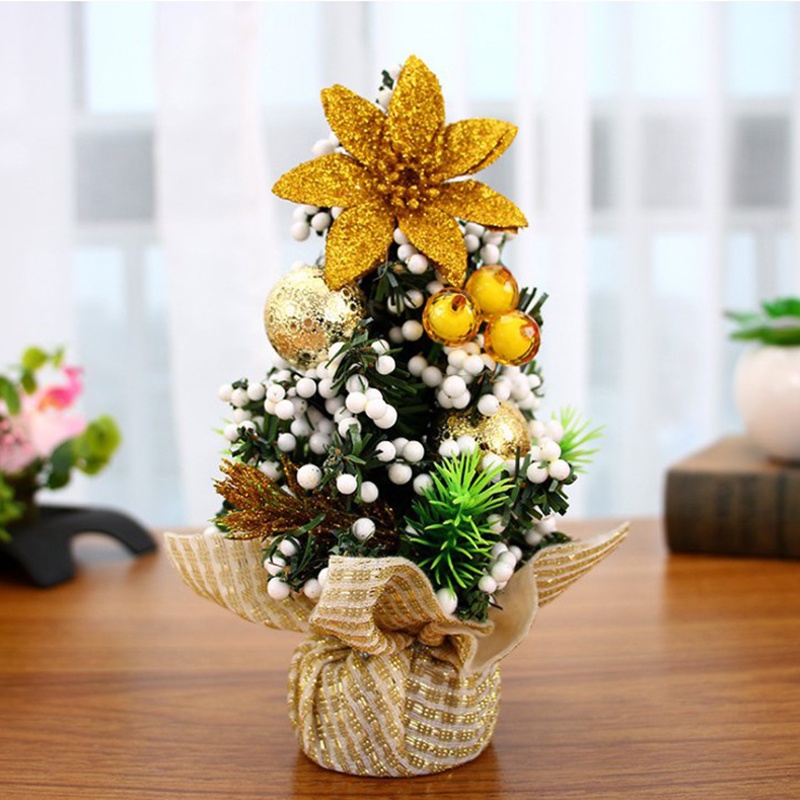Cây thông Noel nhân tạo để bàn nhỏ với nơ ruy băng và bóng trang trí cho bữa tiệc/ văn phòng/ tại nhà