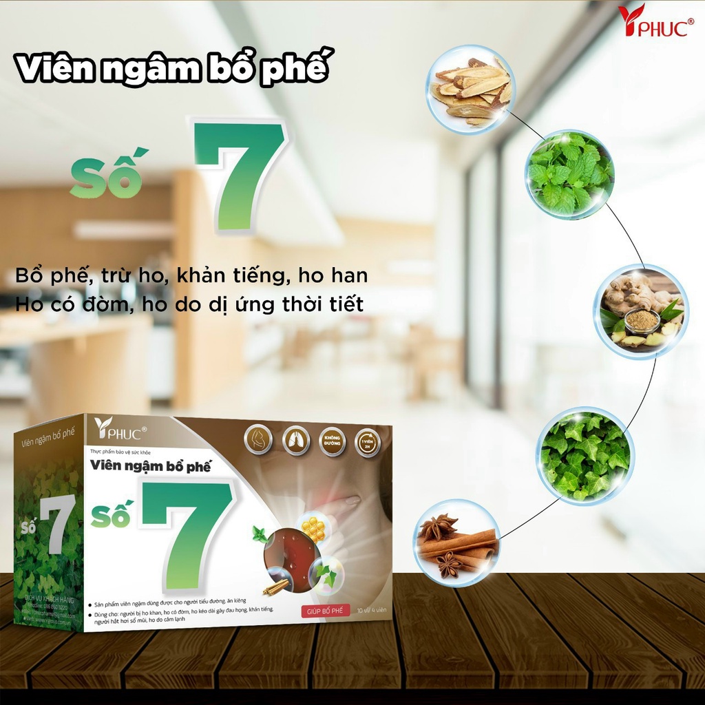 Viên ngậm bổ phế Số 7  hỗ trợ giảm ho loãng đàm, ho do cảm lạnh dùng được cho người tiểu đường Hộp 5 vĩ x 4 viên