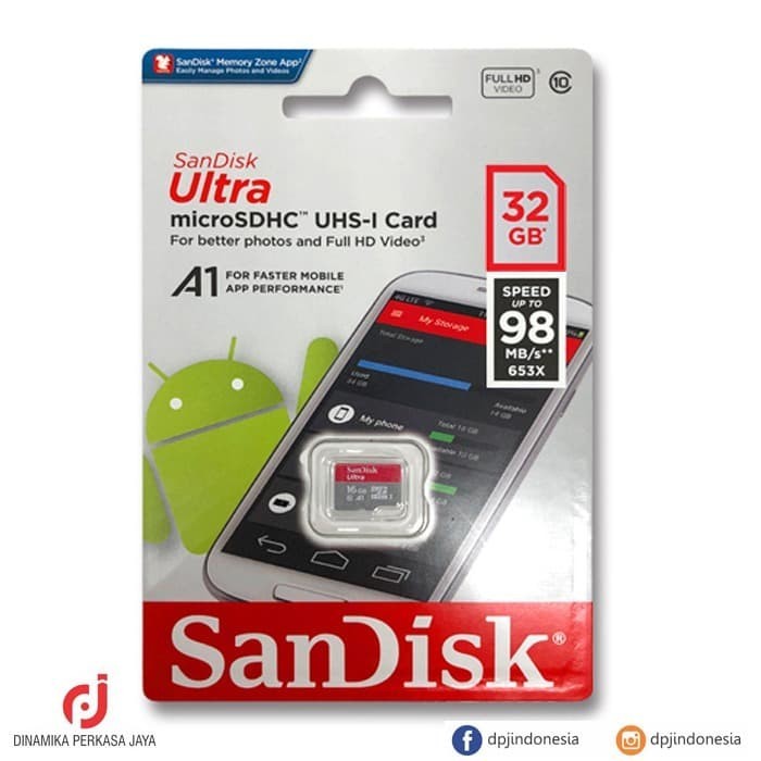 Micro Sd Sandisk Ultra Hc Uhs-I A1 32gb 98mb / S