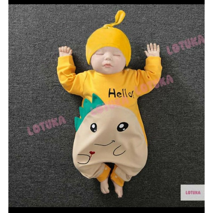 Bộ bodysuit hình thú kèm mũ cho bé trai, bé gái