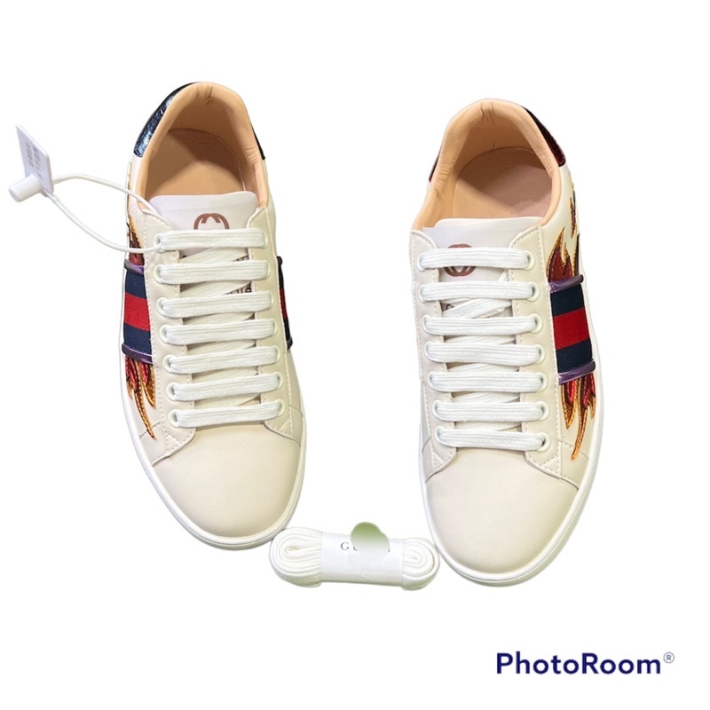 Giày Sneaker Nam GC Thêu Vạch Lửa Siêu Chất Vip full box 7150, giầy da nam hình lửa đỏ chất chơi