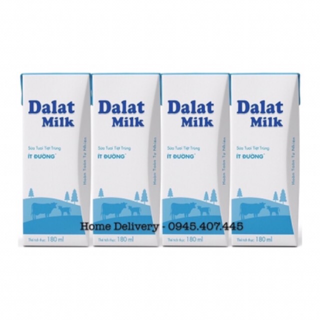 Lốc 4 hộp Sữa Tươi tiệt trùng UHT Dalat Milk 180ml
