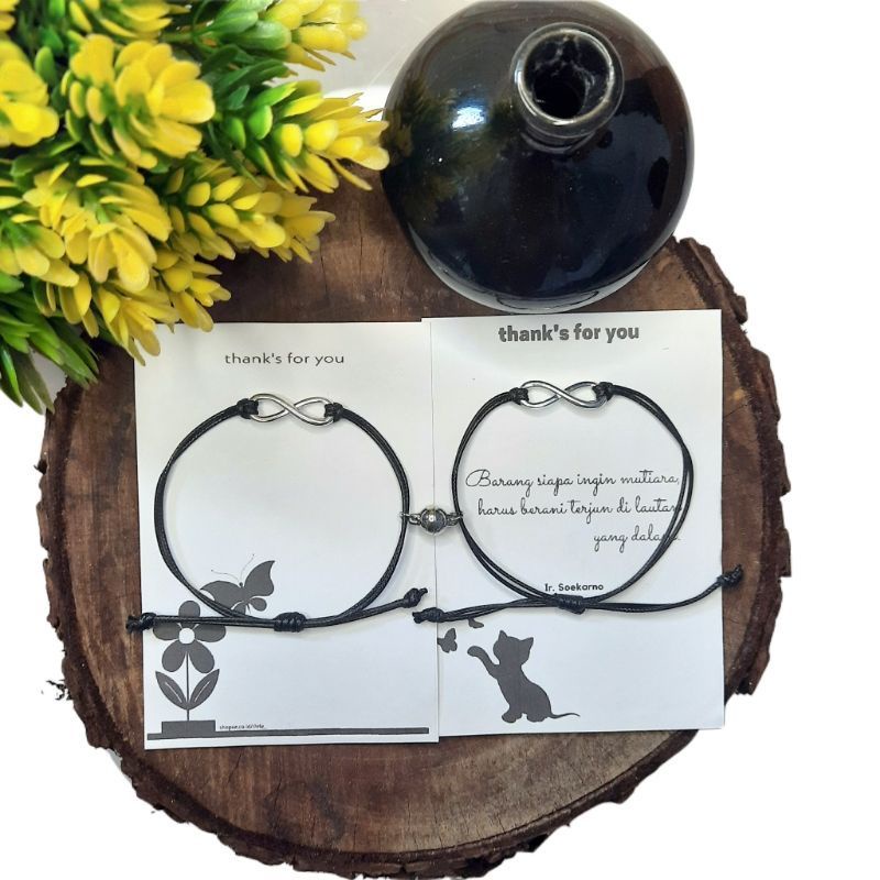 Set 2 Vòng Tay Cặp Đôi Có Nam Châm | Vòng Tay Từ Tính Vô Cực Cho Cặp Đôi | Set 1 Cặp Vòng Tay Dây Thừng Khoá Nam Châm Chống Nước | Vô Cực | Dây Đen Hàn Quốc 2mm