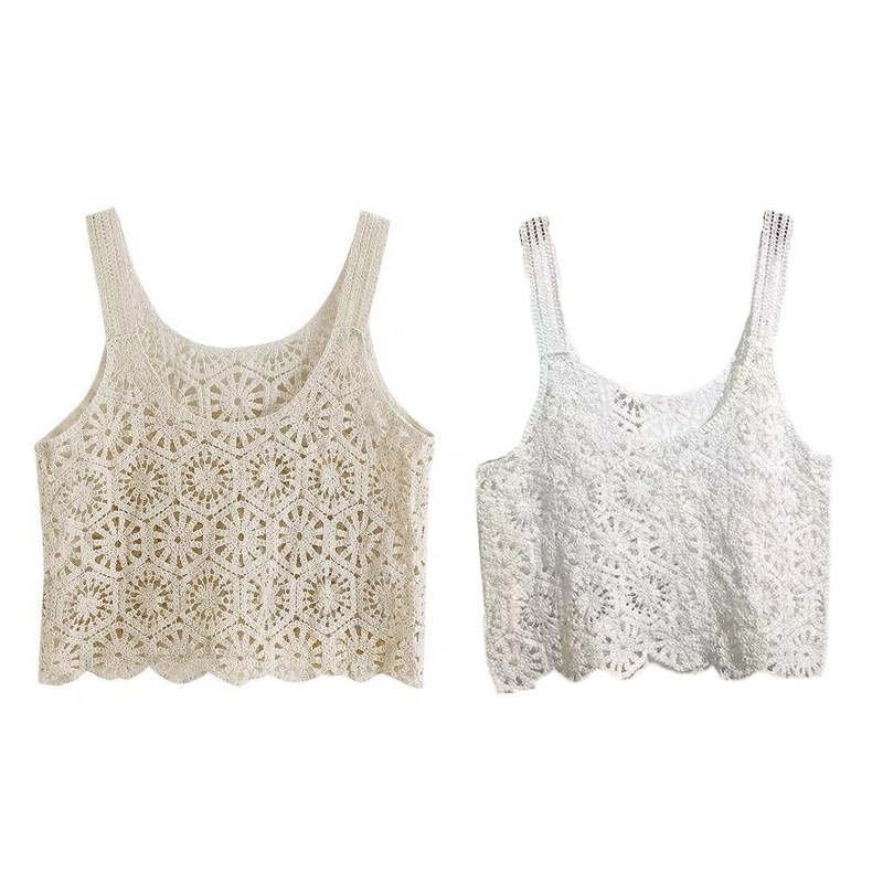 Áo hai dây đan móc họa tiết hoa rỗng không tay thời trang mùa hè phong cách vintage Boho dành cho nữ